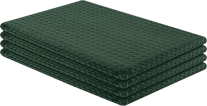 Olive Green Waffle Kitchen Towels, 16"x26", Durable, Soft, Absorbent, 100% Cotton, Fast Drying, Reusable, Machine Washable, Ideal for Cleaning, Multipurpose Towels, 4 Pack