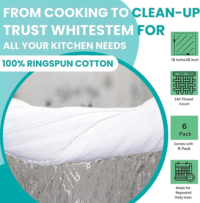 Flour Sack Towels | Tea Towel for Crafts| Kitchen | Dish | Cotton Blank Towel for Embroidery| Baking Bread Proofing Linen Cover| Thick Absorbent Quick Dry | 6 Pack 18"x28" White
