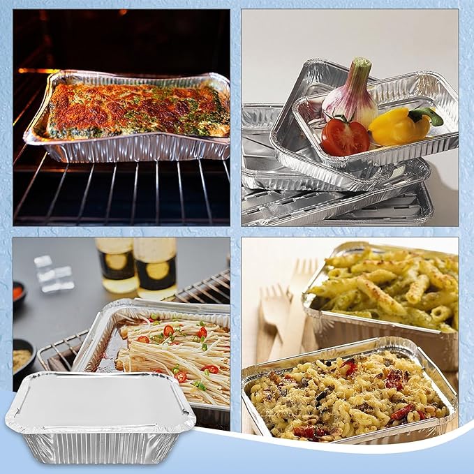 100 Pack 2 lb Disposable Aluminum Foil Pans Meal Prep Take Out Food Containers with Paper Lids for Catering, Baking, Roasting Food, Freezer Safe