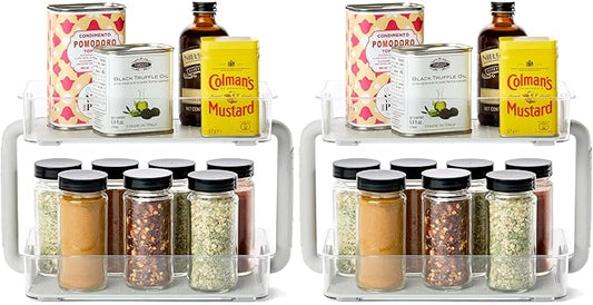 madesmart 2-Tier Plastic Multipurpose Kitchen Spice Organizer, Condiment Storage Spice Shelf for Cabinet Organization, Gray (Pack of 2)