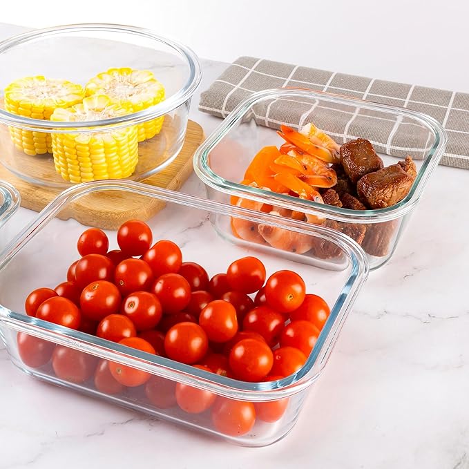 12 Pack Glass Food Storage Containers Set, Glass Meal Prep Containers with Lids, Airtight Lunch Containers, Dishwasher Safe, grey