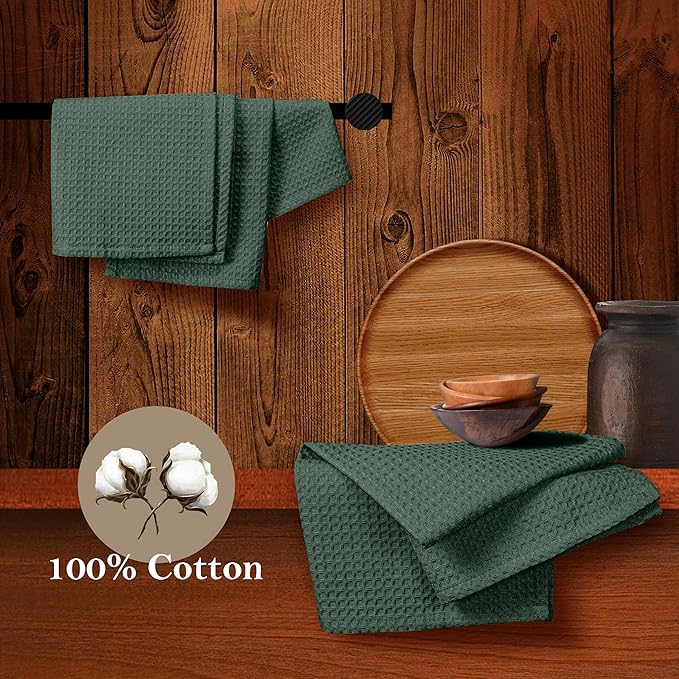 Olive Green Waffle Dishcloths, 12"x12", Durable, Soft, Absorbent, 100% Cotton, Quick Drying, Reusable, Machine Washable, Ideal for Cleaning, Multipurpose Towels, Set of 12