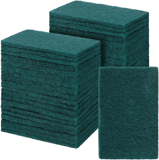 Hoolerry 50 Pcs Heavy Duty Scouring Pads Non Scratch Household Scrub Pads for Cleaning Reusable Pan Scrubber Anti Grease Scrubbing Pads for Dish Kitchen Metal Grills, 4.3 x 3 x 0.3 in (Green)