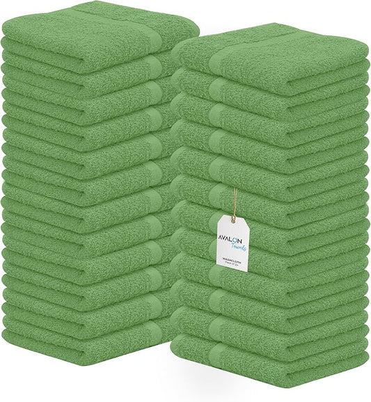 Avalon Towels Cotton Washcloths – (Pack of 24) Size 12x12 Inches, 100% Ring Spun Cotton, Soft & Absorbent Face Towels, Gym Towels, Hotel and Spa Quality, Reusable Fingertip Towels (Sage Green)