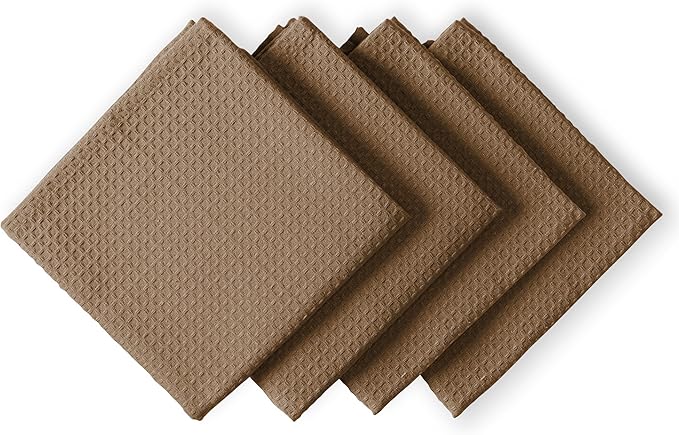 Brown Waffle Kitchen Towels, 16x26 Inch, Durable, Soft, Absorbent, Quick Drying, 100% Cotton, Reusable, Machine Washable, Ideal for Cleaning, Multipurpose Towels, Set of 4