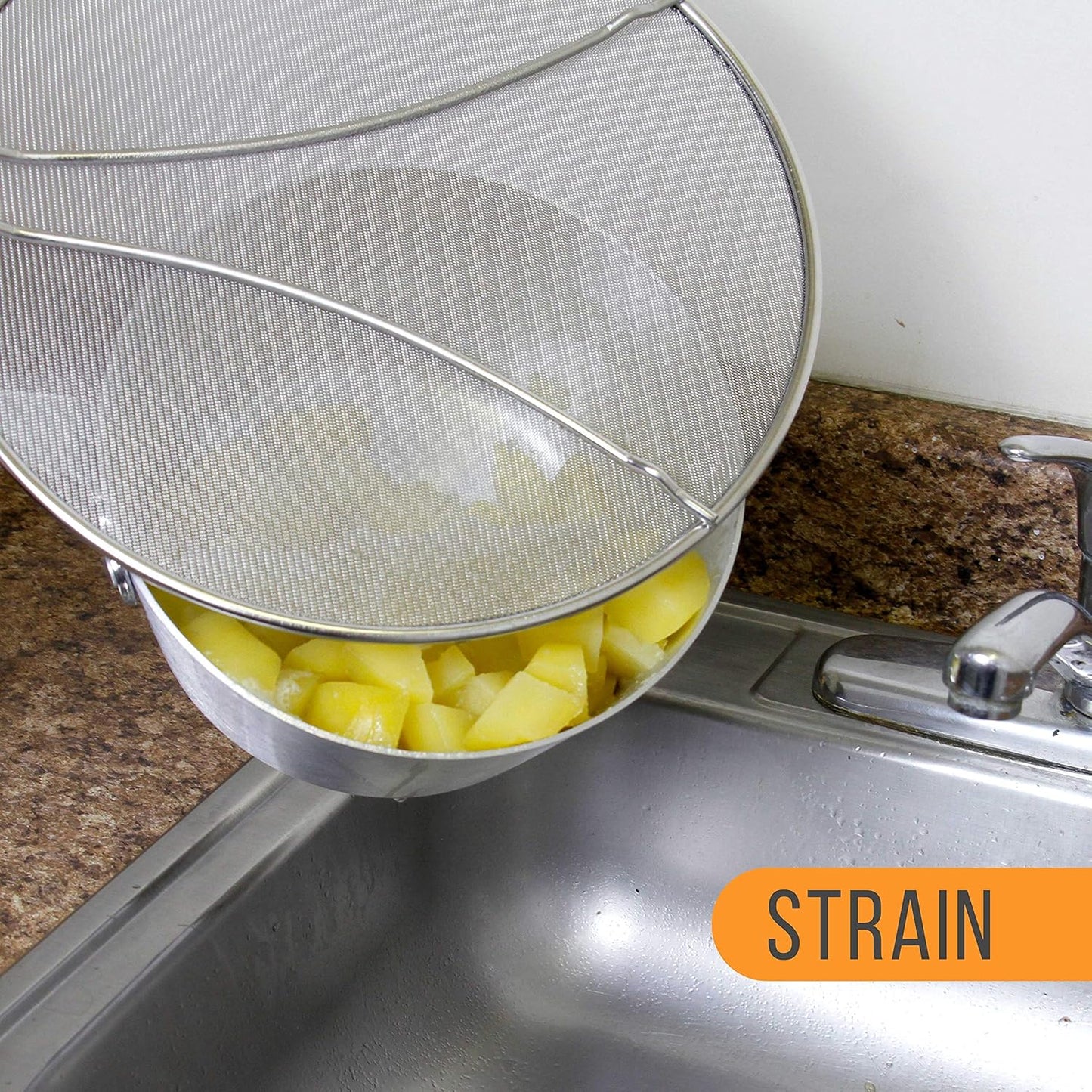 U.S. Kitchen Supply Set of 3 Stainless Steel Splatter Screen - 13", 11.5" & 9.5" Sizes - Fine Mesh Splatter Screen with Resting Feet Set, Grease Guard for Kitchen Pots and Pans