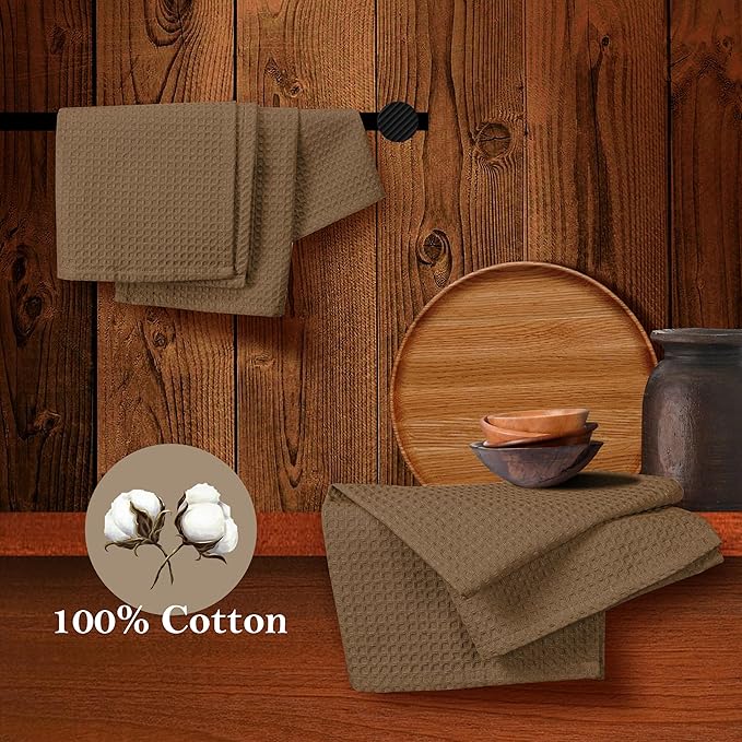 Brown Waffle Dishcloths, 12x12 Inch, Durable, Soft, Absorbent, Quick Drying, 100% Cotton, Reusable, Machine Washable, Ideal for Cleaning, Multipurpose Towels, Set of 12
