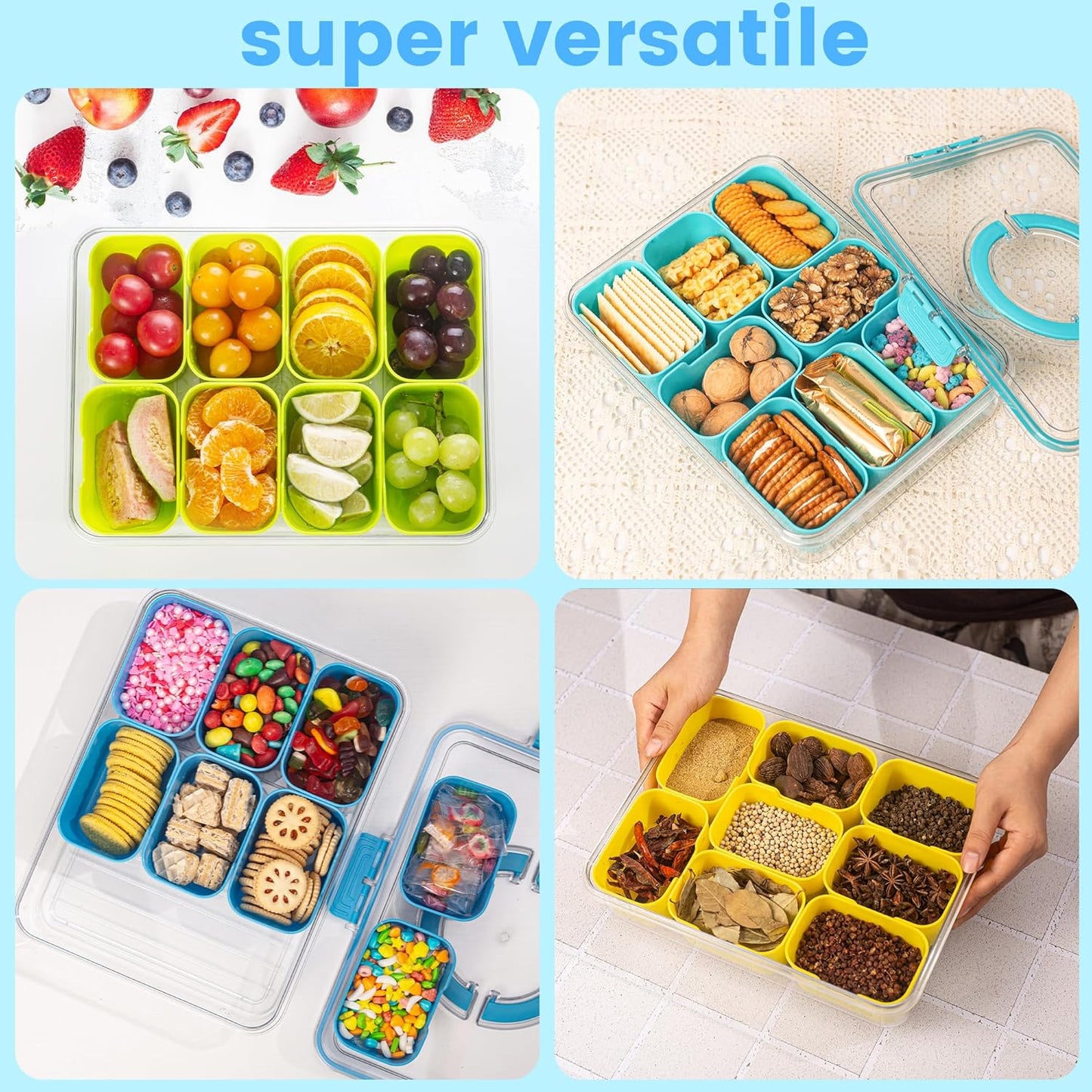 Divided Serving Tray with Lid and Handle - Snackle Box Charcuterie Container for Portable Snack Platters Organizer for Candy, Fruits, Nuts, Snacks - Perfect for Party, Entertaining, Yellow