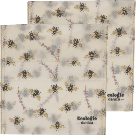 Ecologie by Danica Reusable Beeswax Sandwich Bag Bees, Reusable Food Storage Wrap, W6.5 x L6.5", Set of 2