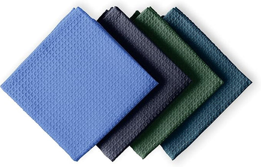 Multicolor Waffle Kitchen Towels, 16"x26", Soft, Absorbent, Durable, Fast Drying, Reusable, 100% Cotton, Ideal for Cleaning, Drying Dishes, Set of 4, Teal, Olive Green, Navy, Sky Blue