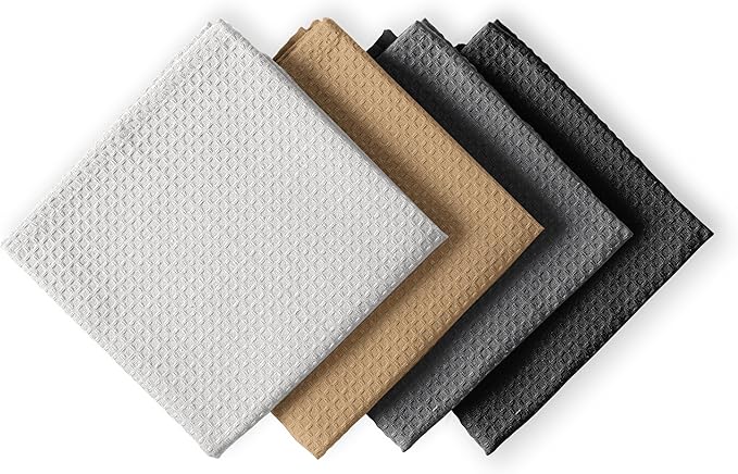 Multicolor Waffle Kitchen Towels, 16x26 Inches, Soft, Absorbent, Durable, Fast Drying, Reusable, 100% Cotton, Ideal for Cleaning, Towels, Set of 4, Black,Grey, Beige, White