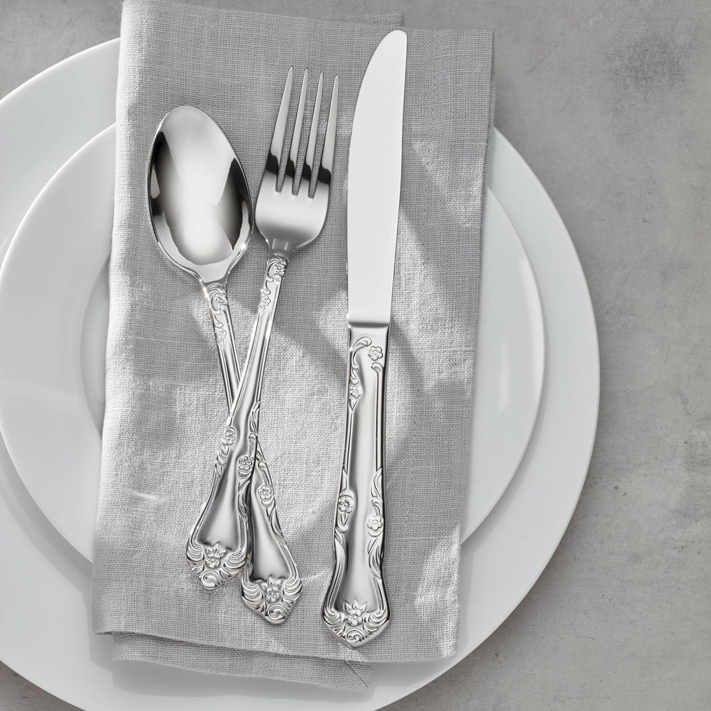 Oneida Azalea 20 Piece Everyday Flatware, Service for 4, 18/0 Stainless Steel, Silverware Set, Dishwasher Safe, Silver