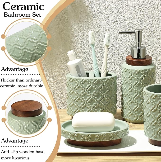 Bathroom Accessories Set 4 Pieces Toothbrush Holder Soap Dispenser Ceramic Bathroom Accessory Set Contain Toothbrush Cup Soap Dish Tumbler