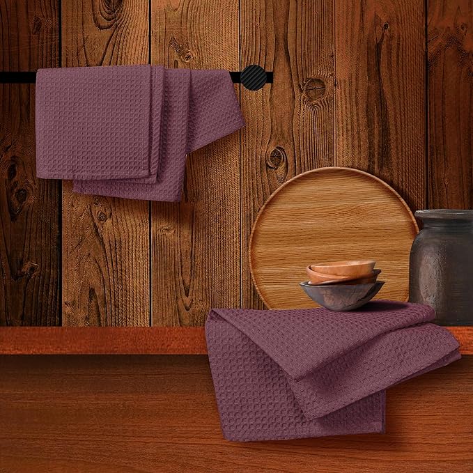 Burgundy Wine Waffle Kitchen Towels, 16x26 Inches, Absorbent, and Durable, 100% Cotton, Reusable, Quick Drying, Ideal for Drying Dishes, Cleaning, Multipurpose Use, 4 Pack