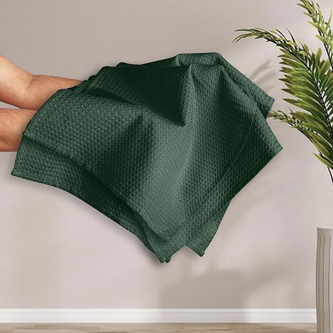 Olive Green Waffle Kitchen Towels, 16"x26", Durable, Soft, Absorbent, 100% Cotton, Fast Drying, Reusable, Machine Washable, Ideal for Cleaning, Multipurpose Towels, 4 Pack