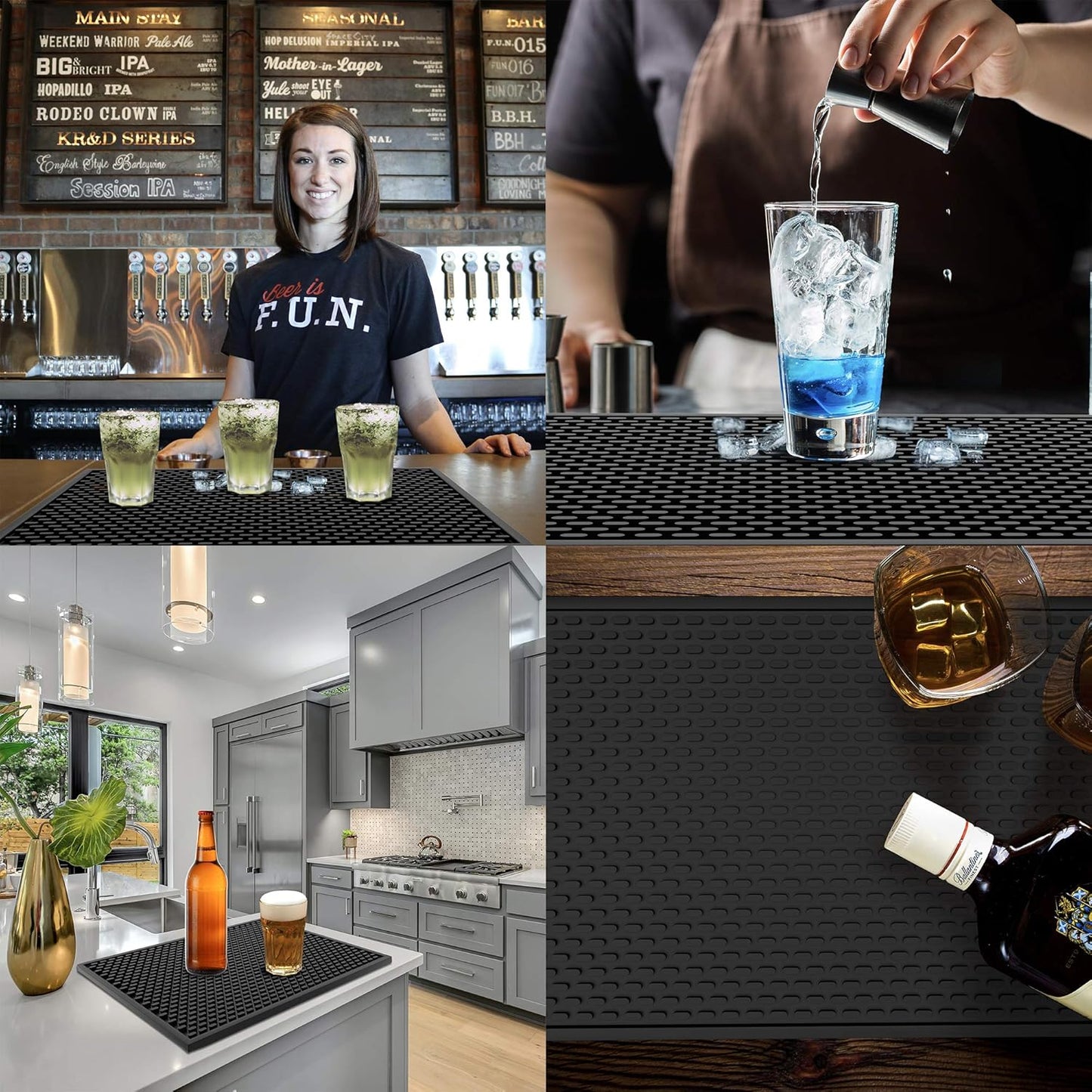 Silicone Drip Mat - 1/2 Inch Thick, Heat-Resistant and Food Safe - Counter Top, Coffee Bar or Restaurant - Drying Mat for Glasses - 18x12 Inches