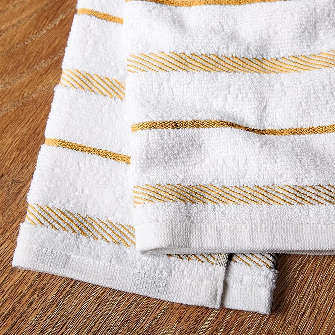 KitchenAid Albany Kitchen Towel 4-Pack Set, Orange Sorbet Yellow/White, 16"x26"