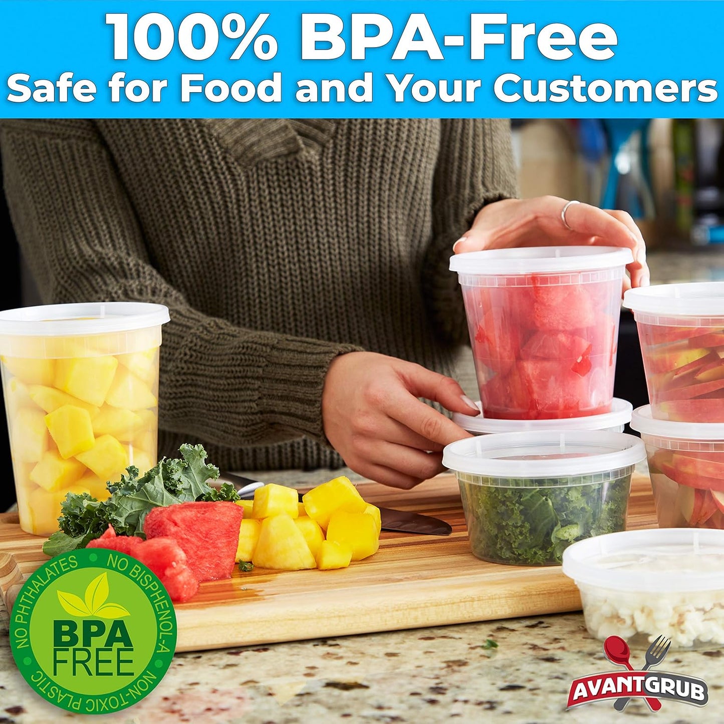 Deli-Grade BPA-Free 8oz Plastic Containers with Lids 24ct. Leakproof Microwavable Portion Container for To-Go Orders, Food Prep and Storage. Reusable Takeout Cups for Restaurant, Cafe and Catering.