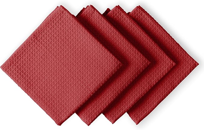 Red Waffle Kitchen Towels, 16x26 Inch, Absorbent, Soft, 100% Cotton, Quick Drying, Reusable, Machine Washable, Perfect for Kitchen Cleaning, Multipurpose Towel for Everyday Use, 4 Pack