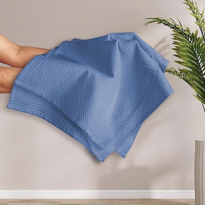 Sky Blue Waffle Kitchen Towels, 16x26 Inches, Absorbent, Durable, 100% Cotton, Soft, Quick Drying, Machine Washable, Perfect for Drying Dishes, Multipurpose Towels, Everyday Use, 4 Pack