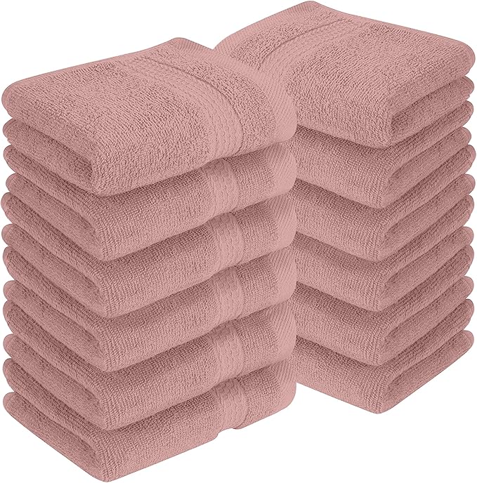 RIVERSIDE 12 Pack Premium 100% Cotton Face Washcloths, 550 GSM, 12 x 12 Inches, Soft, Absorbent Towels for Body & Shower, Bathroom Wash Clothes, Durable Face Towels Set for Spa, Gym, Dusty Rose