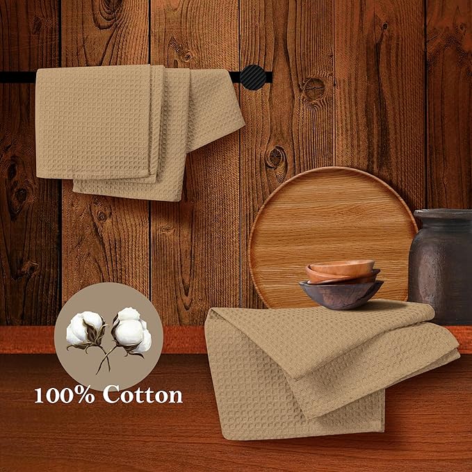 Beige Waffle Dishcloths, 12x12 Inch, Soft, Durable, 100% Cotton, Quick Drying, Reusable, Absorbent, Machine Washable, Multipurpose Towels, Everyday Use, Set of 12