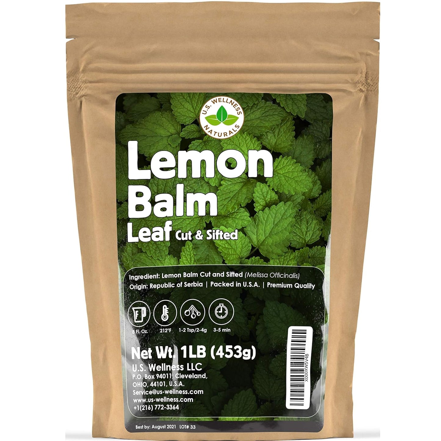 Lemon Balm (Herbal Tea): (Melissa Officinalis Caffeine Free) - Balm Leaf (Cut and Sifted), 1lb (16Oz) U.S. Wellness Bulk Tea