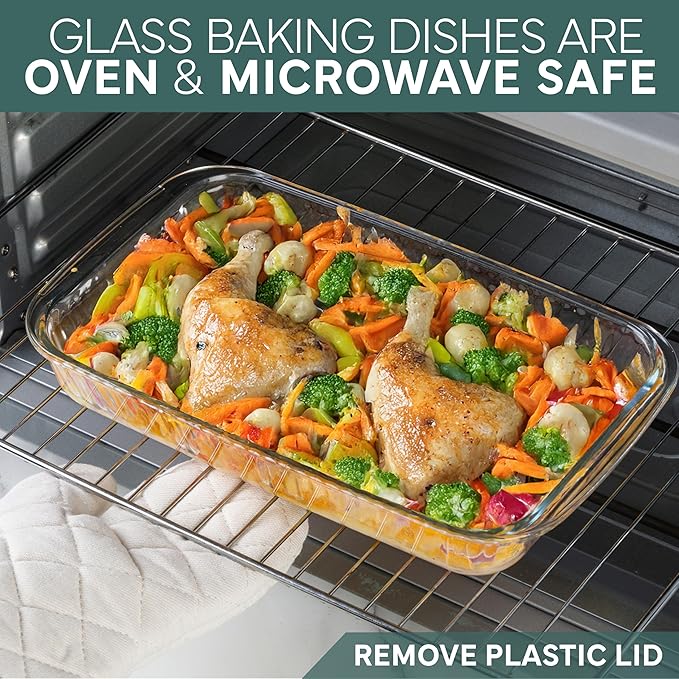 COOK WITH COLOR 8 PC. Glass Baking Dish Set with Lids - Deep Casserole Dish, Glass Food Container, Oven, Freezer and Microwave Safe, Clear Container, Fluted Mint