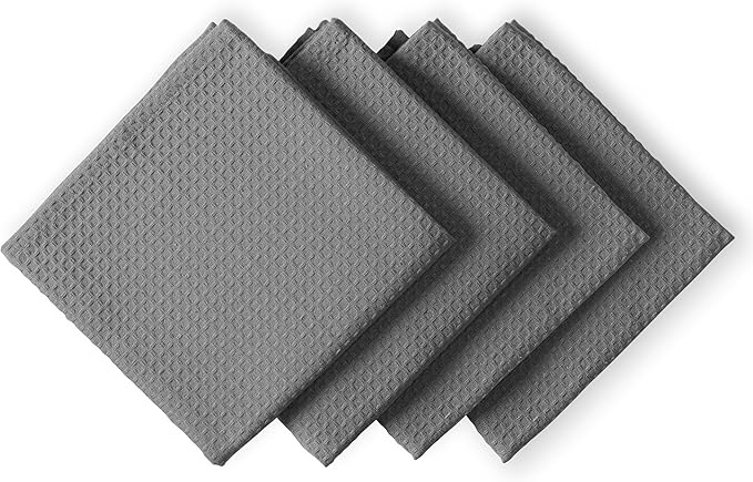 Grey Waffle Kitchen Towels, 16x26 Inches, Soft, Absorbent, 100% Cotton, Durable, Washable, and Quick Drying, Ideal for Kitchen Cleaning, Multipurpose Dish Towels, Set of 4