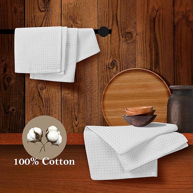 White Waffle Dishcloths, 12"x12", 100% Cotton, Soft, Absorbent, Durable, Quick Drying, Reusable, and Machine Washable, Ideal for Drying Dishes, Cleaning, Multipurpose Towels, Set of 12