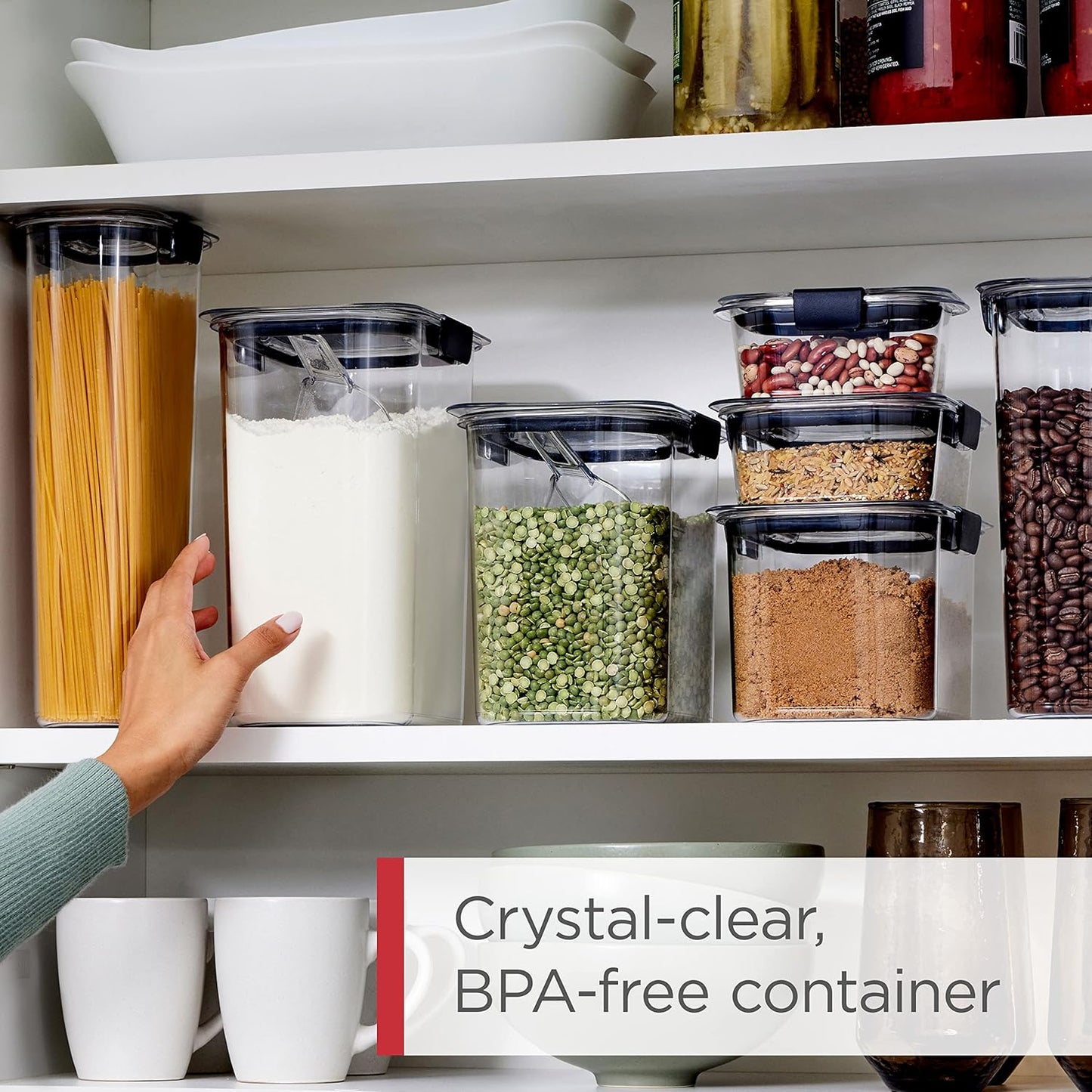 Rubbermaid Brilliance 14-Piece Food Storage Container Set with Scoops Airtight BPA-Free for Kitchen and Pantry Organization