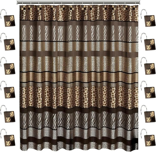 Zahari Home 13pc Safari Stripes Bathroom Shower Curtain Set Animal Print Shower Curtain & 12 Shower Curtain Hooks Luxury Southwest Shower Curtain Unique Design Rustic Shower Curtain Set