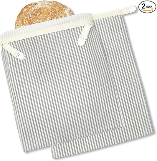 BRONYPRO Reusable Beeswax and Linen Bread Bags, 2-Pack Waxed Bread Bags for Homemade Bread & Sourdough, Sustainable Sourdough Loaf Storage to Lock in Freshness, Large 17x12.6in, Grey