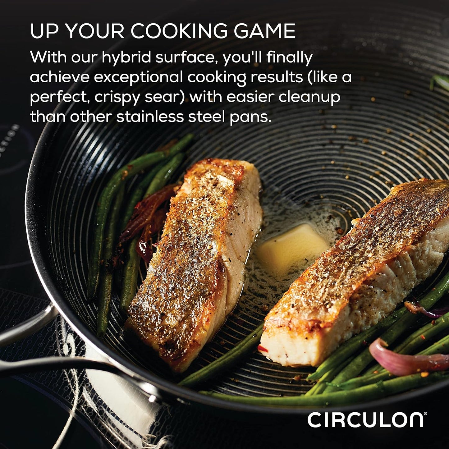 Circulon Clad Stainless Steel Saute Pan with Lid and Hybrid SteelShield and Nonstick Technology, 5 Quart - Silver