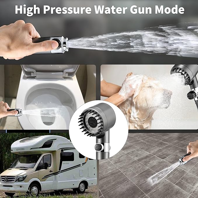 Fitered Shower Head with Handheld for Hard Water, High Pressure Handheld Shower Heads with On Off Switch, Showerhead with Long Hose(Gun Grey,2 Filters)