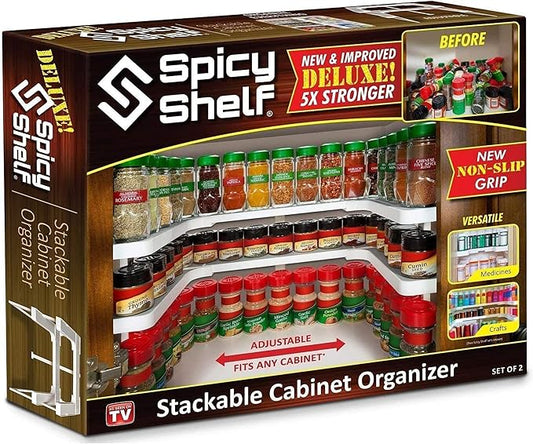 Spicy Shelf Deluxe - Expandable 2 Tiered Spice Rack Organizer for Cabinet & Pantry - Kitchen Seasoning Organizer - Cabinet Spice Racks for Inside Cabinets