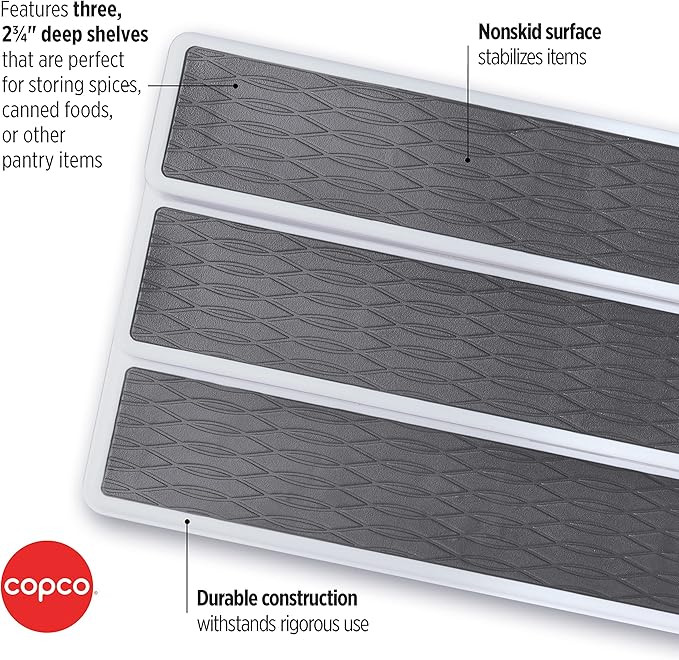 Copco 2555-0188 Non-Skid 3-Tier Spice Pantry Kitchen Cabinet Organizer, 15-Inch, White/Gray (Pack of 6)