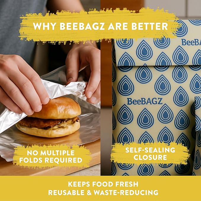Beeswax Wrap Storage Bag, Reusable Food Storage Bags, Pack of 6, Plastic Free Biodegradable Food Wrap Alternative, Family Pack, 3 Small + 2 Medium + 1 Large, (Blue)