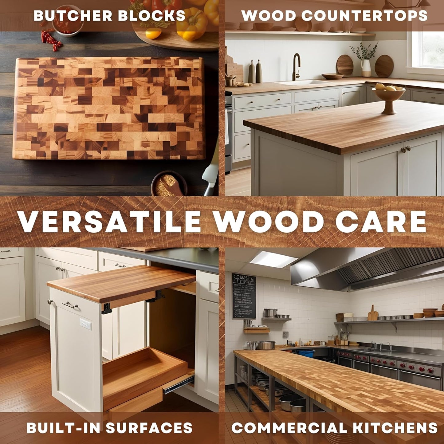 Butcher Block Ultimate Care Kit - Includes Cutting Board Oil, Wax, Wood Spray Cleaner, Bench Scraper, LG Applicator, 3 Cloths - for Butcher Block Countertops and Large Cutting Boards