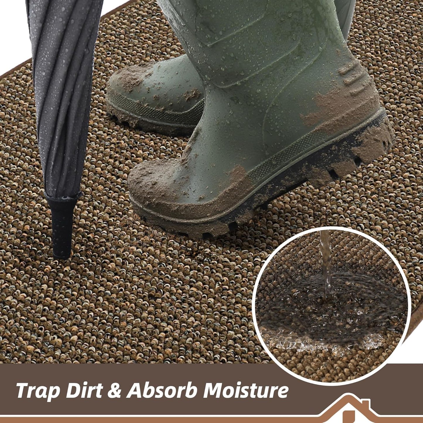 BEQHAUSE Dirt Trapper Door Mat 24" x 60", Non-Slip Washable Doormats Entrance Mat, Dirt Resistant and Absorbent Welcome Mat, Low Profile Floor Mats for Front Back Door and Entryway, Brown