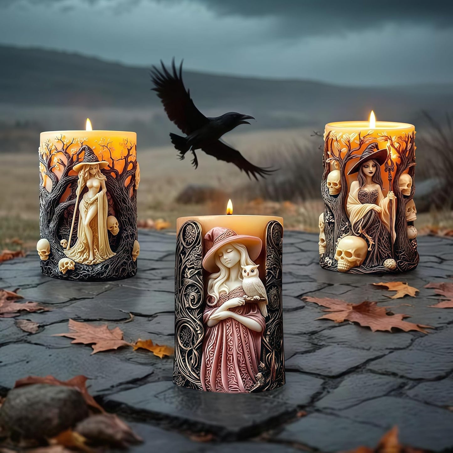 Witch Cylinder Silicone Candle Mold for Candle Making,Pillar Casting Silicone Molds for Resin Casting,Scented Candle, Soap,Silicone Molds for Home Decor,Resin Craft Gifts (B)