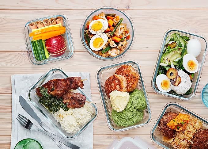 30 Pieces Glass Food Storage Containers with Upgraded Snap Locking Lids,Glass Meal Prep Containers Set - Airtight Lunch Containers, Microwave, Oven, Freezer and Dishwasher Friendly, Blue