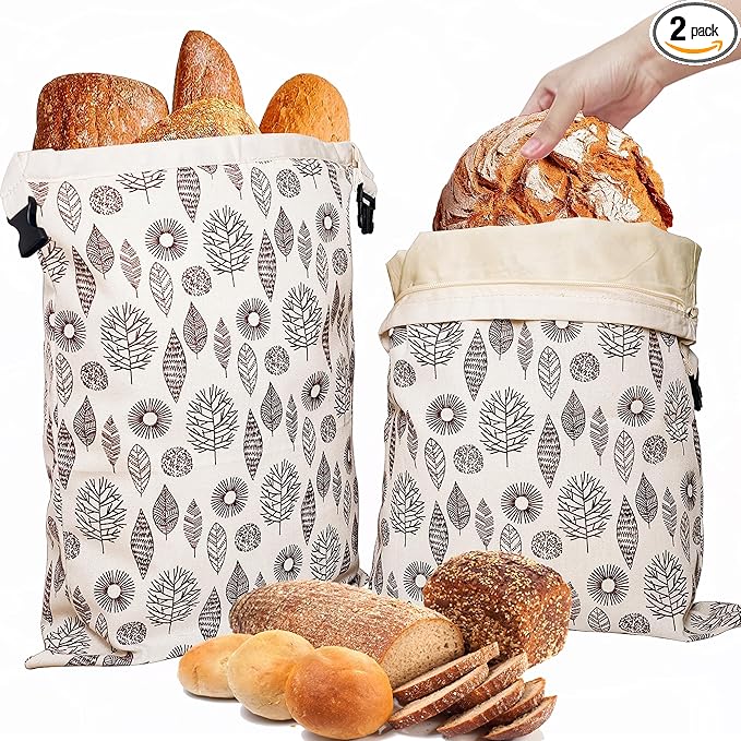 OHIYO Reusable Beeswax Bread Bags for Freezer & Refrigerator, 17"×13" Natural Beeswax-Lined Cotton Storage Bags Airtight Freshness Keeper for Homemade, Bakery Essentials (2 Pack)