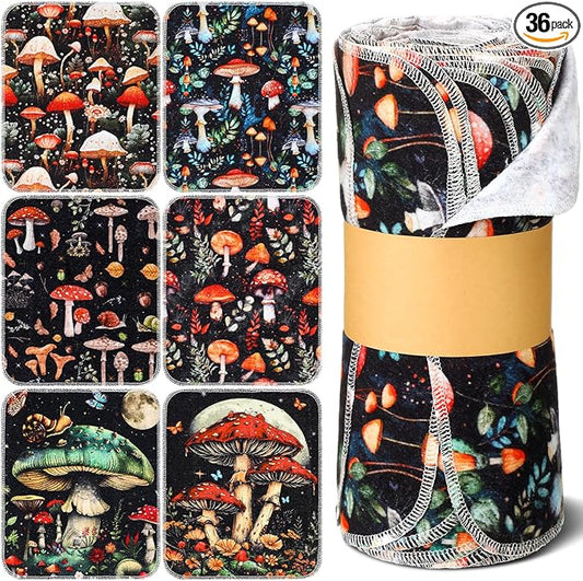36 Count Reusable Cleaning Cloths Washable Cotton Kitchen Towels for Home(Mushroom Style,Stylish Color)