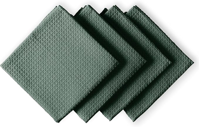 Olive Green Waffle Kitchen Towels, 16"x26", Durable, Soft, Absorbent, 100% Cotton, Fast Drying, Reusable, Machine Washable, Ideal for Cleaning, Multipurpose Towels, 4 Pack