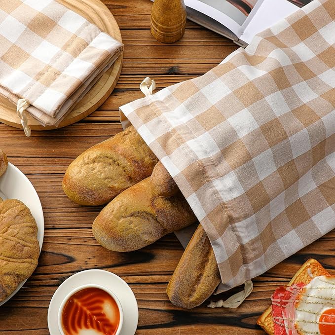 2 Pcs Linen Bread Bags for Homemade 13 x 17 Inches Sourdough Bread Container Reusable Linen Storage Bag with Plastic Saver Natural Large Storage for Artisan Bag(Classic Style)