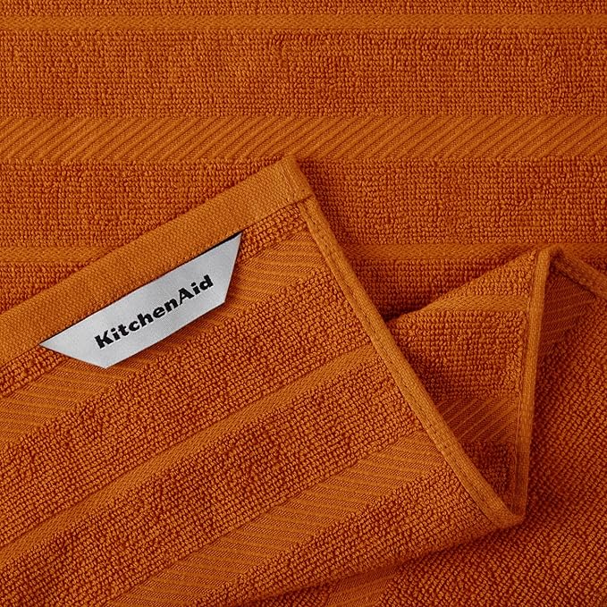 KitchenAid Albany Kitchen Towel 4-Pack Set, Honey Orange/White, 16"x26"