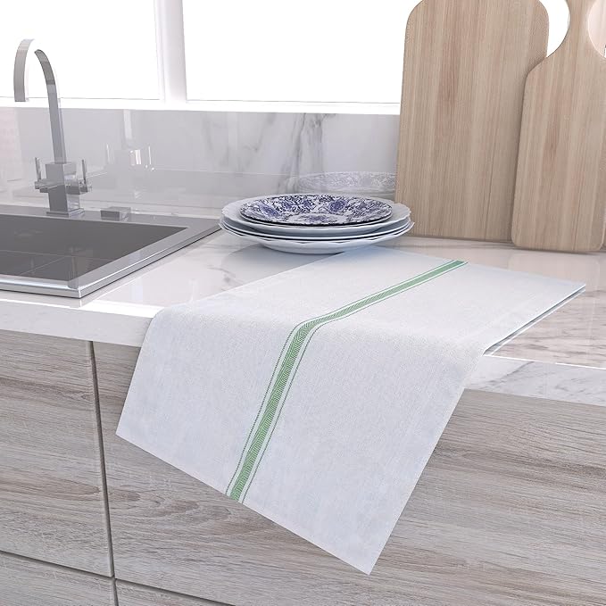 RIVERSTREAM Dish Towels - (Green, 30-Pack) 100% Cotton, 14 x 25 Inches, Super Absorbent, Reusable Cleaning Kitchen Dish Towels Set