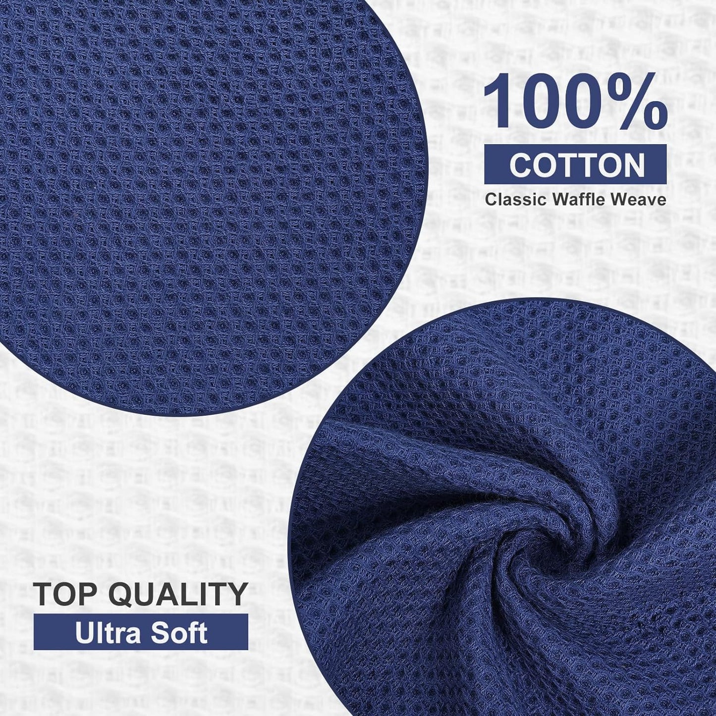 Kitinjoy 100% Cotton Waffle Weave Kitchen Towels, 4-Pack Super Soft and Absorbent Dish Towel for Drying Dishes, Kitchen Hand Towels, 20 in x 28 in, Navy Blue