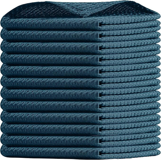 Teal Waffle Dishcloths, 12"x12", Soft, and Absorbent, 100% Cotton, Reusable, Quick Drying, Machine Washable, Ideal for Kitchen Cleaning, Multipurpose Towels for Everyday Use, 12 Pack